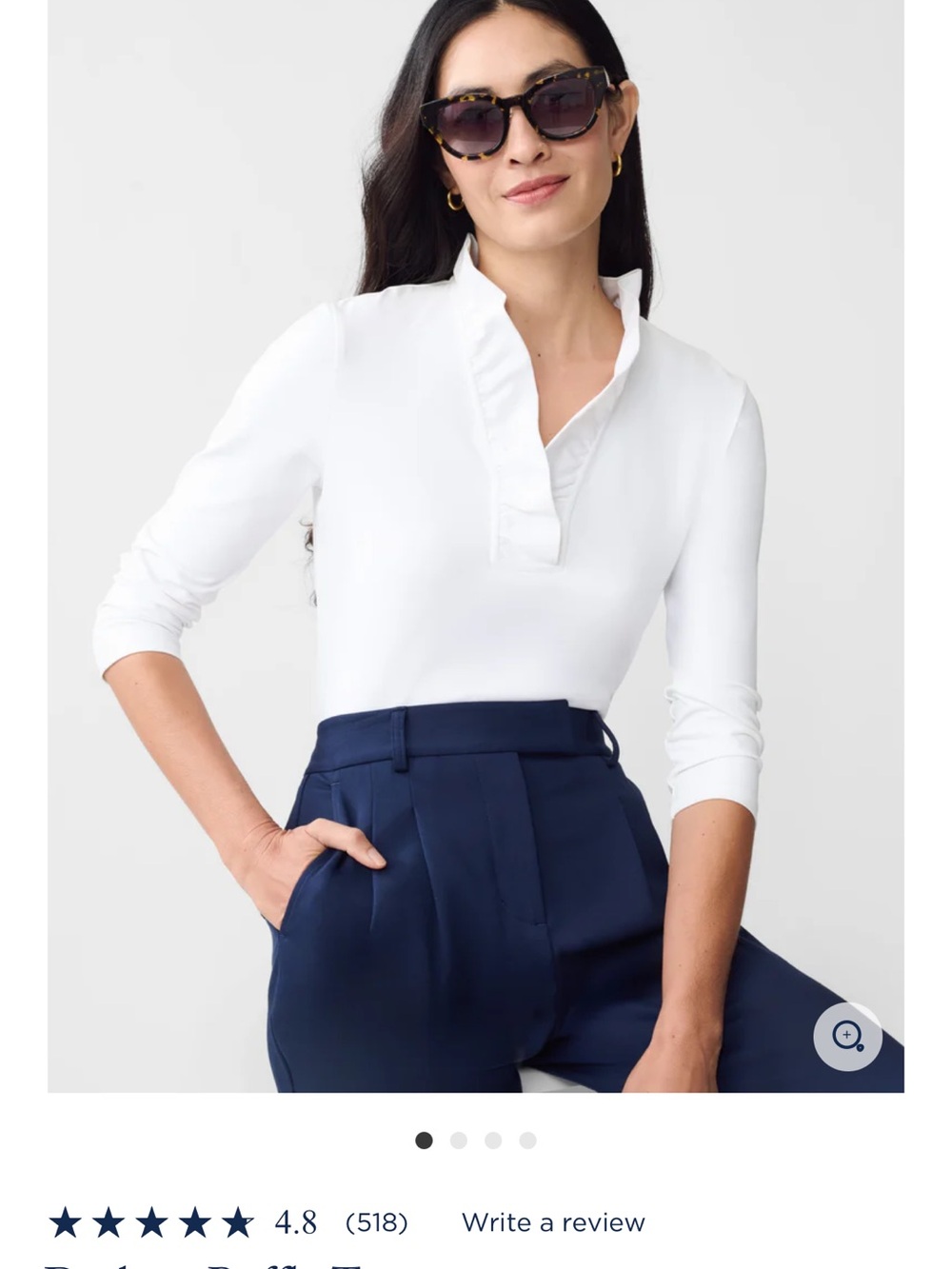 J. McLaughlin White Durham Ruffle  V-Neck Long Sleeve Top